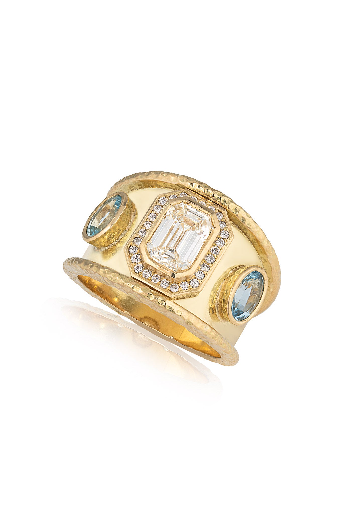 Bespoke 18ct Yellow Gold Diamond & Aquamarine Ring
