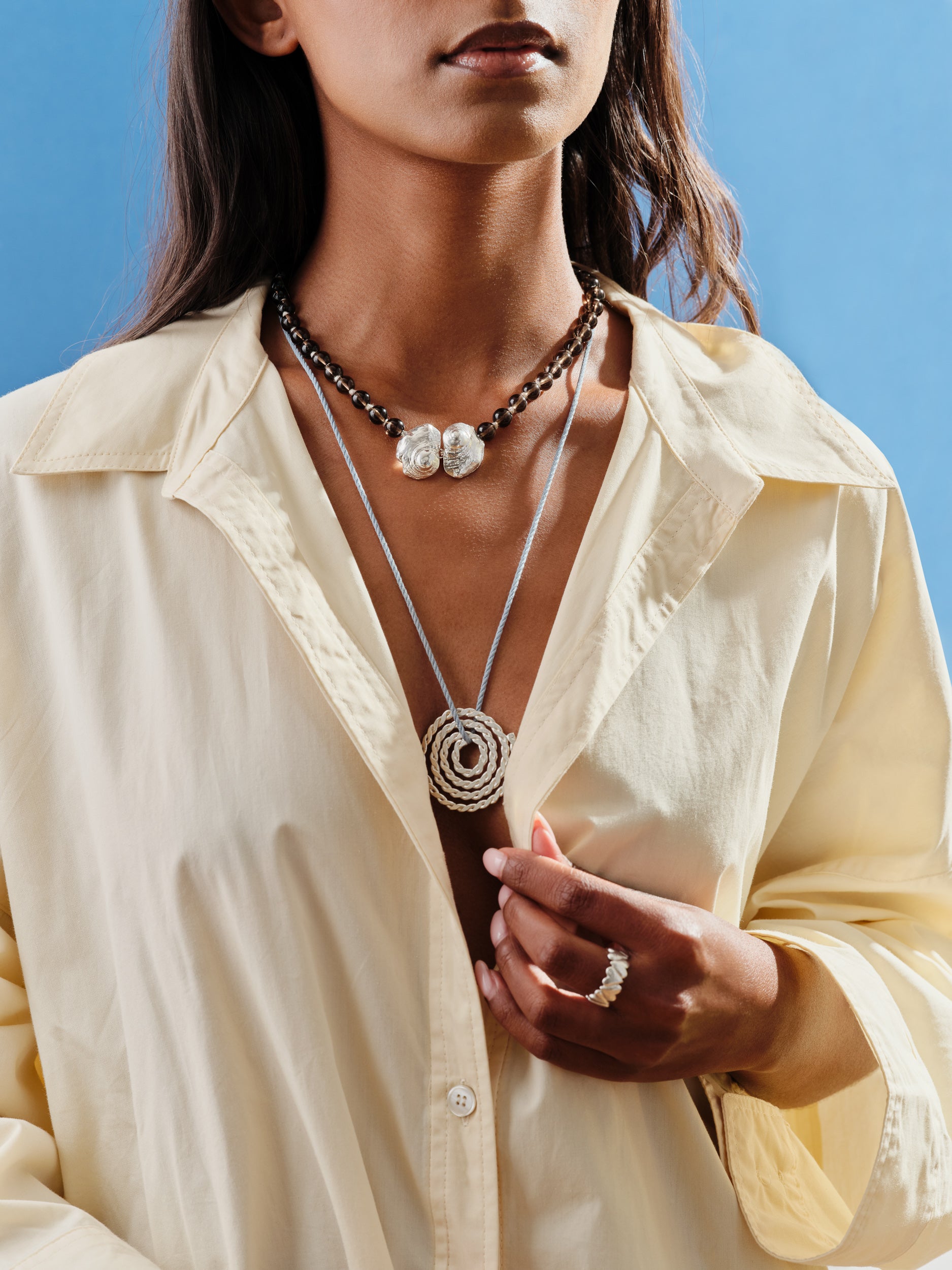 Beaded shell pendant necklace