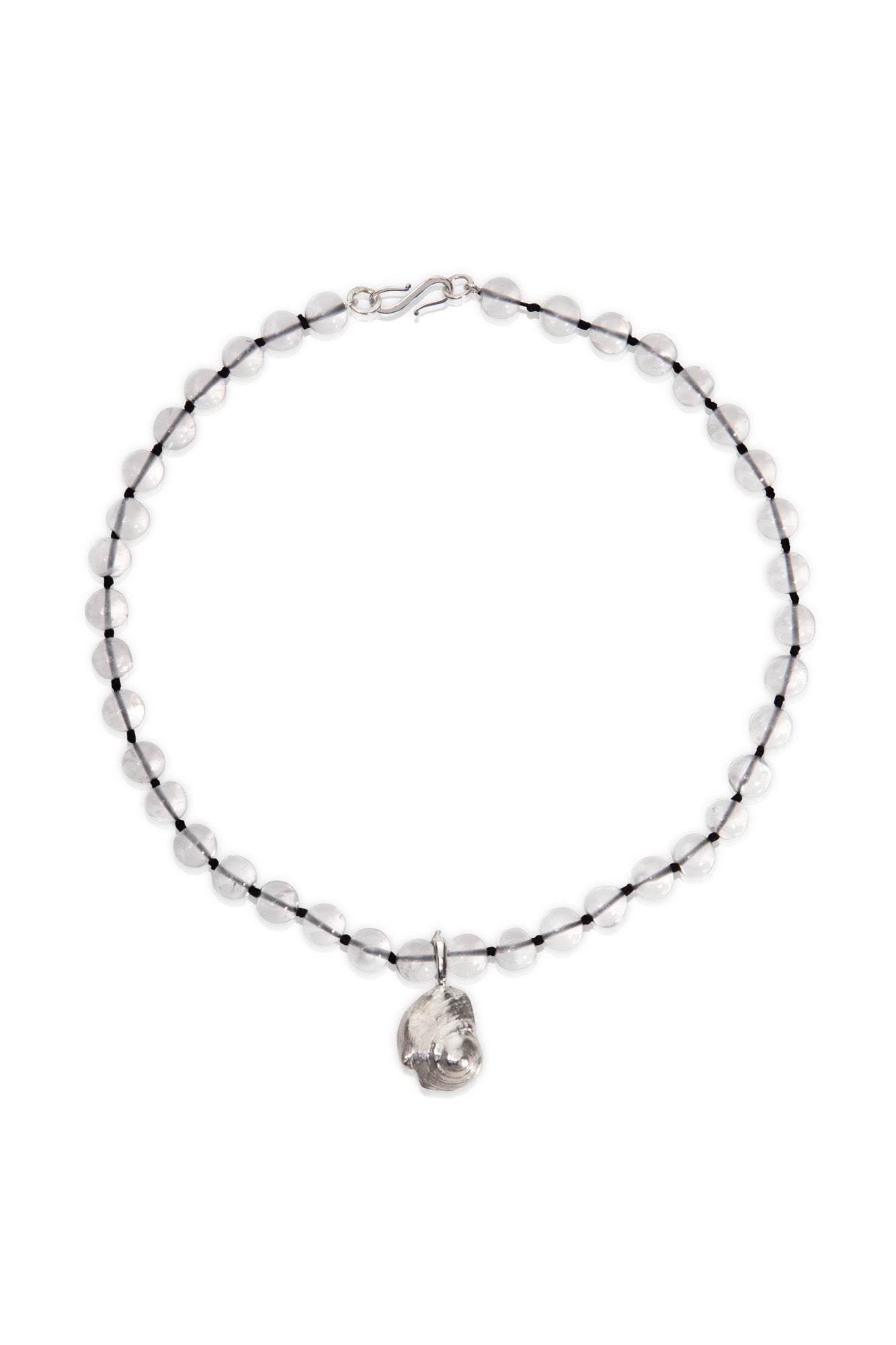 Transparent bead and silver shell pendant necklace