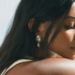 Pearl and shell drop earrings in silver