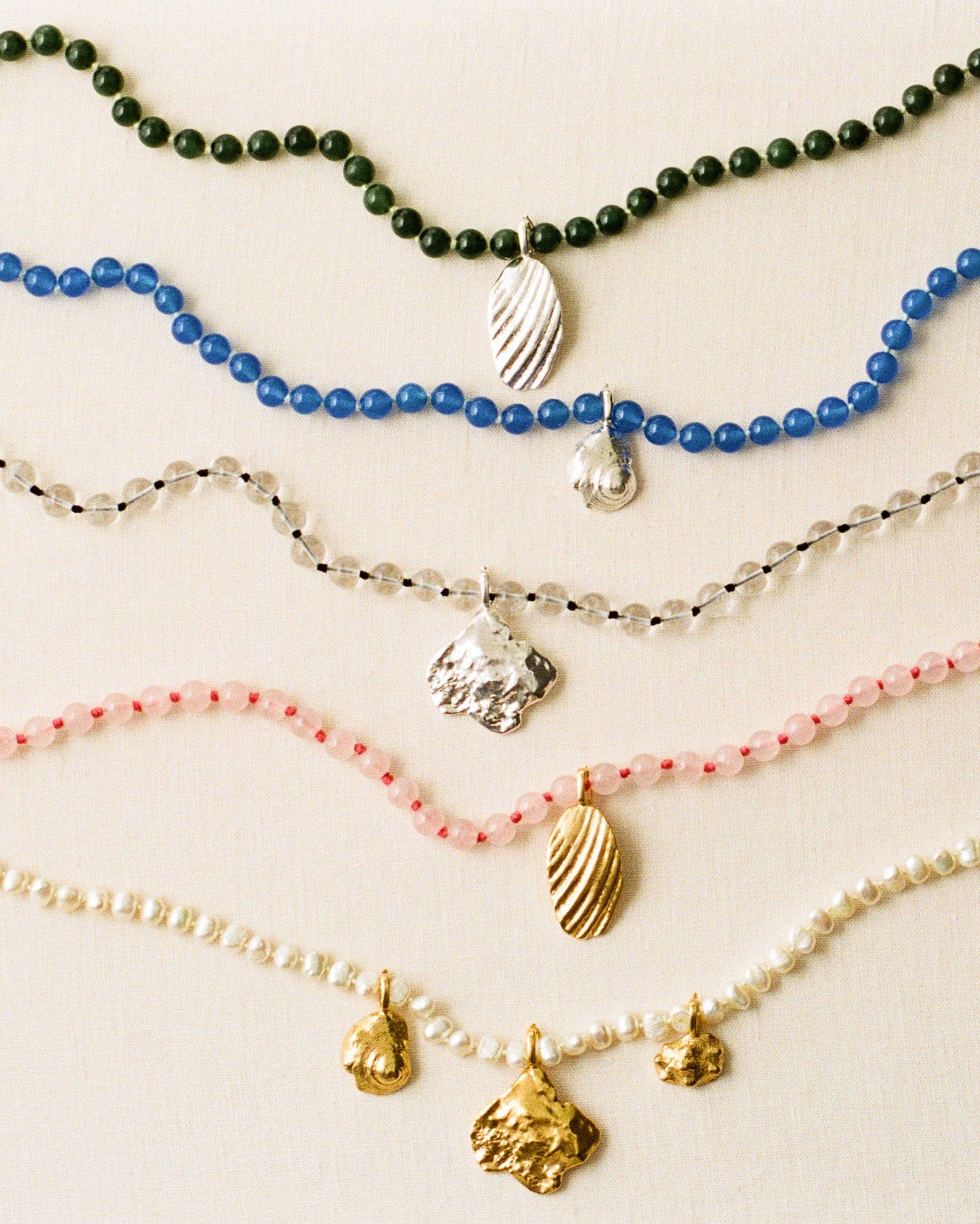 Summer bead necklace and shell pendant collection