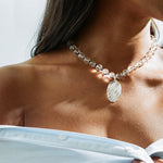 Transparent bead and silver shell pendant necklace