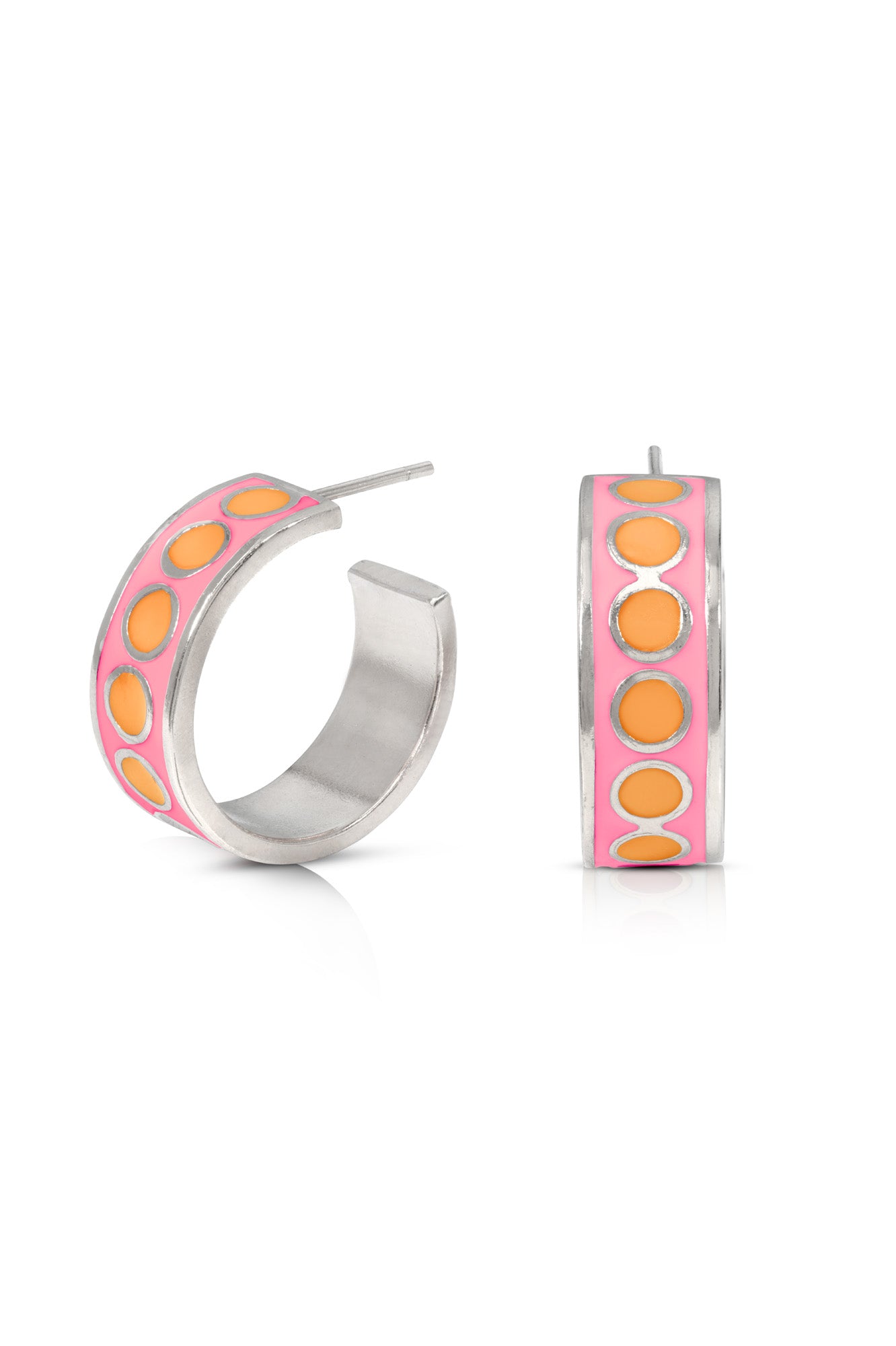 enamelled-silver-coloured-hoops-handmade-london-strawberry-pink-vit-c-orange