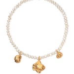 freshwater pearl necklace with gold shell pendants