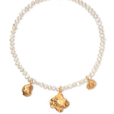 freshwater pearl necklace with gold shell pendants