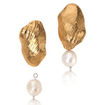 gold shell and pearl drop earrings