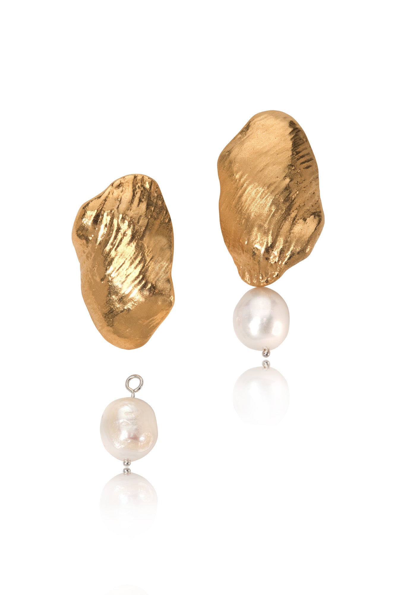 gold shell and pearl drop earrings
