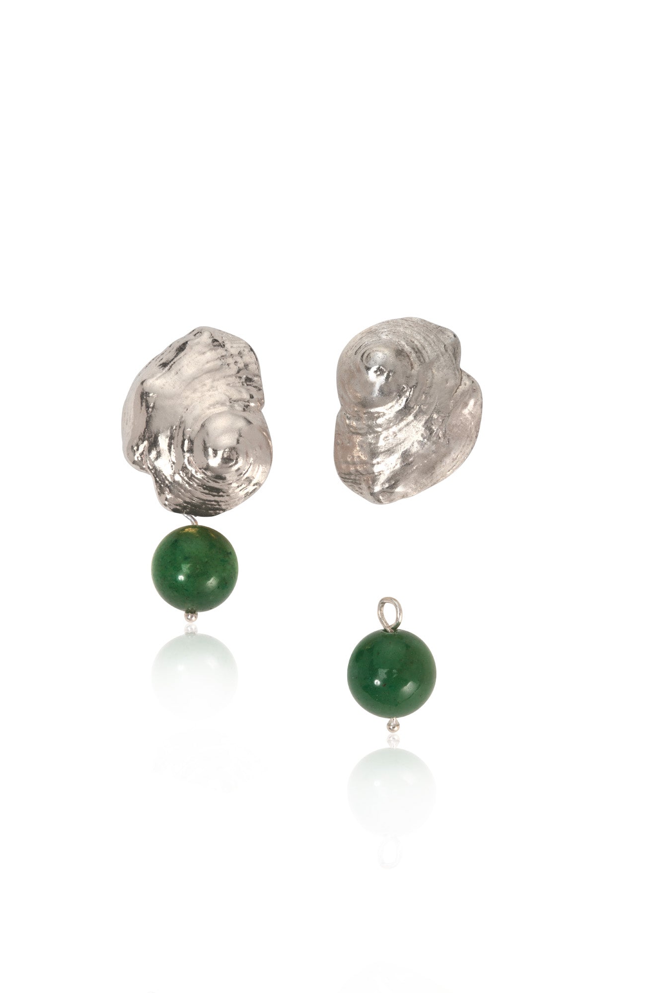 silver and green bead earrings