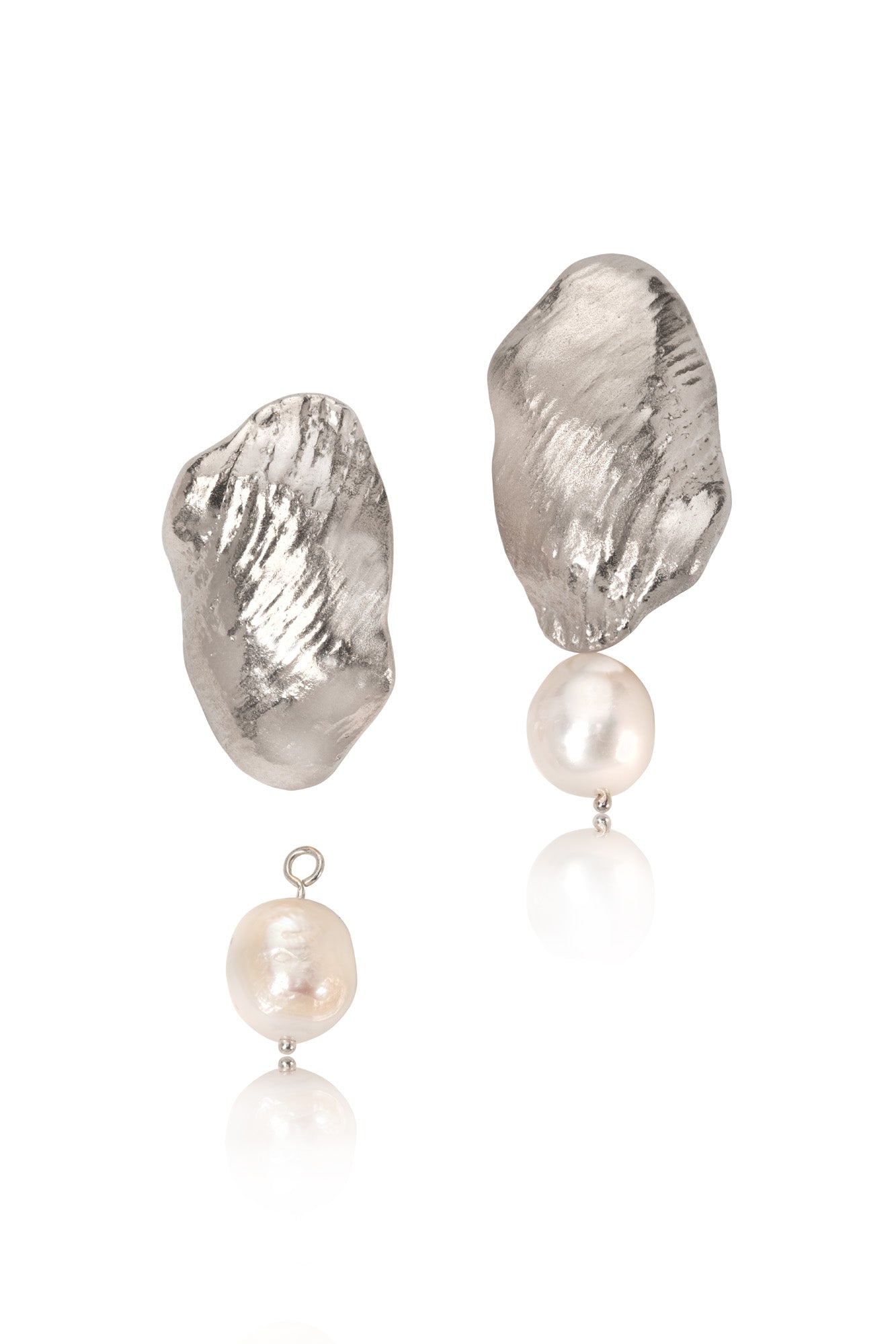silver shell and pearl drop earrings